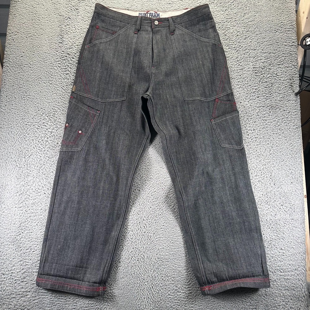 Vintage Phat Farm Jeans Mens 38x33 Gray Cotton Denim Straight Leg Baggy Workwear